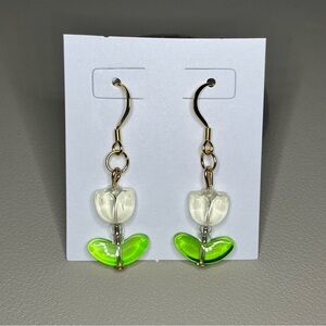 White Tulip Charm Earrings - 18k Gold Plated